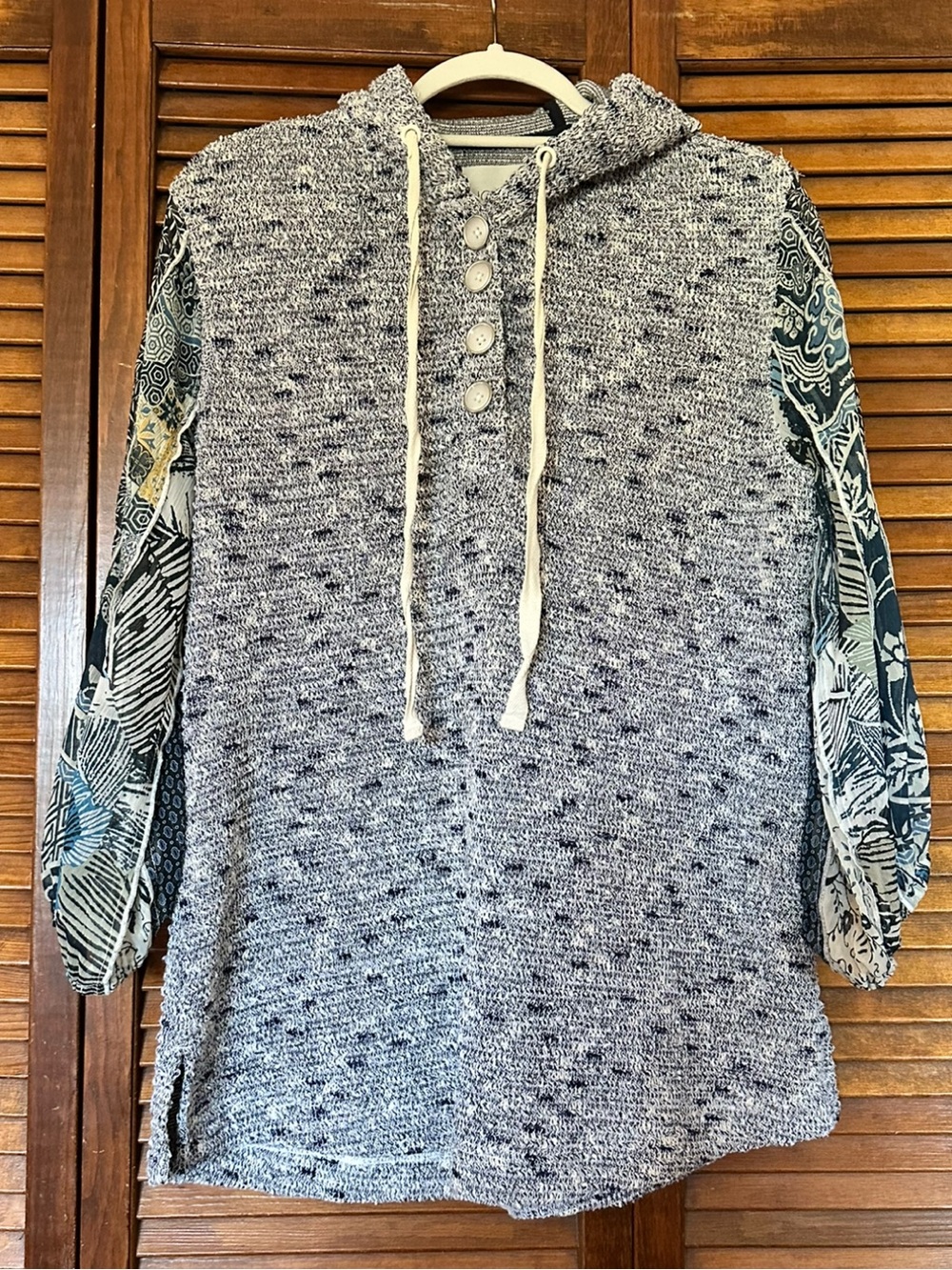 John Mark Knit Hoodie Tunic with Sheer Boho Sleeves size large